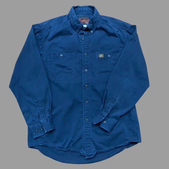 Wrangler Riggs Workwear Thick Navy Blue Button Down Shirt Cotton Men's Large - Picture 1 of 7
